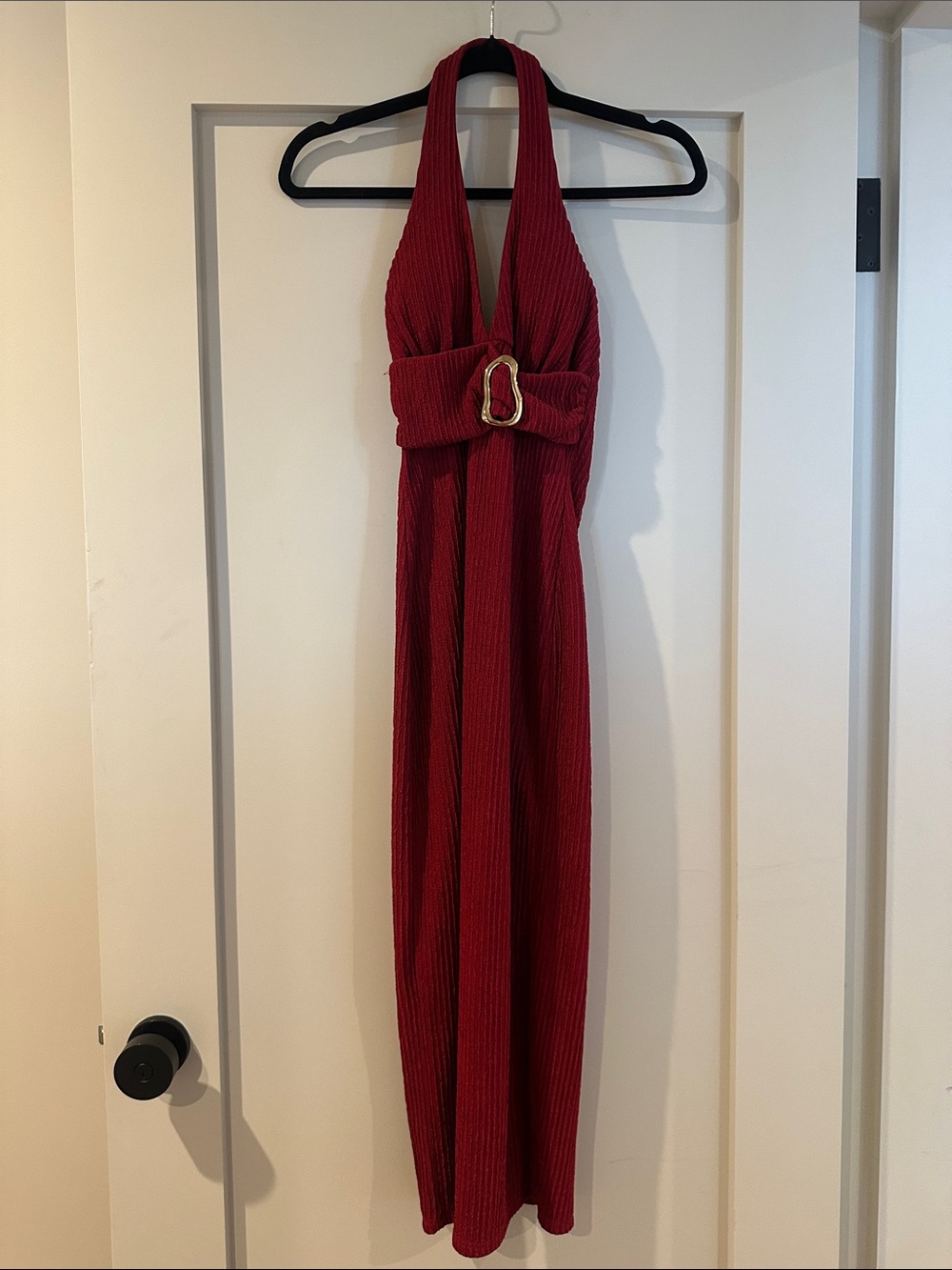 Derek Heart Red Halter Maxi Dress with Buckle Waist